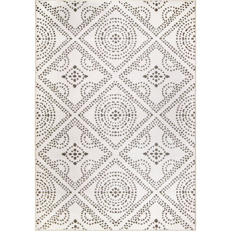 My Texas House Saltillo Natural White Floral Area Rug - 5'3" x 7'6"
