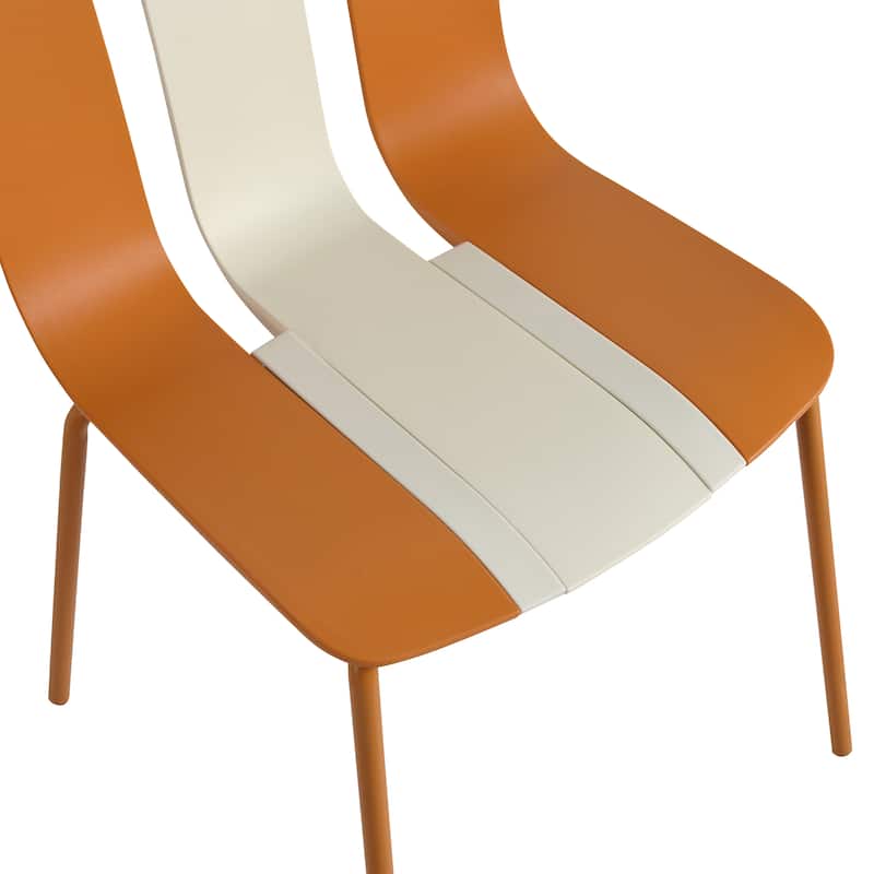 4-Pack Modern Striped Color Block Chairs -Indoor/Outdoor PP Plastic Seat & Sturdy Metal Legs-for Living Room, Balcony, Terrace