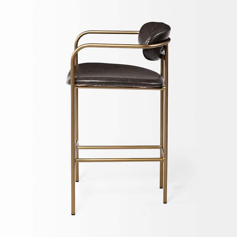 Parker Brown Faux-Leather Seat with Gold Metal Frame Bar Stool