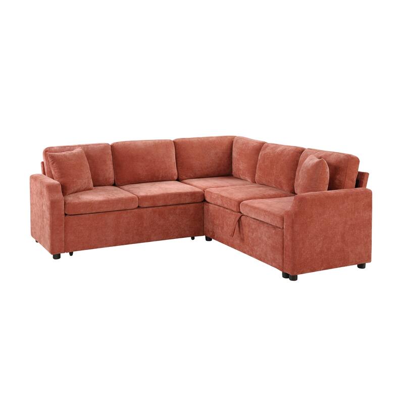 L-Shaped Sectional Upholstered Sleeper Sofa Convertible Pull-out Sofa Bed with Hidden Storage Space, Chenille Fabric