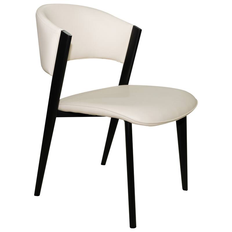 Modern Leather Dining Chair - Upholstered Accent Chair with Metal Legs, Curved Open Back & No Assembly - For Kitchen or Office - White