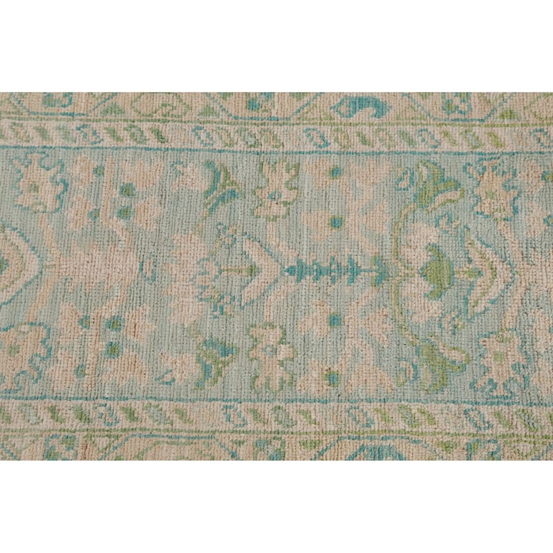 Hand Knotted Oriental 100% Wool Carpet Transitional All-Over Green Oushak Area Rug - 11' 10'' X 9' 0''