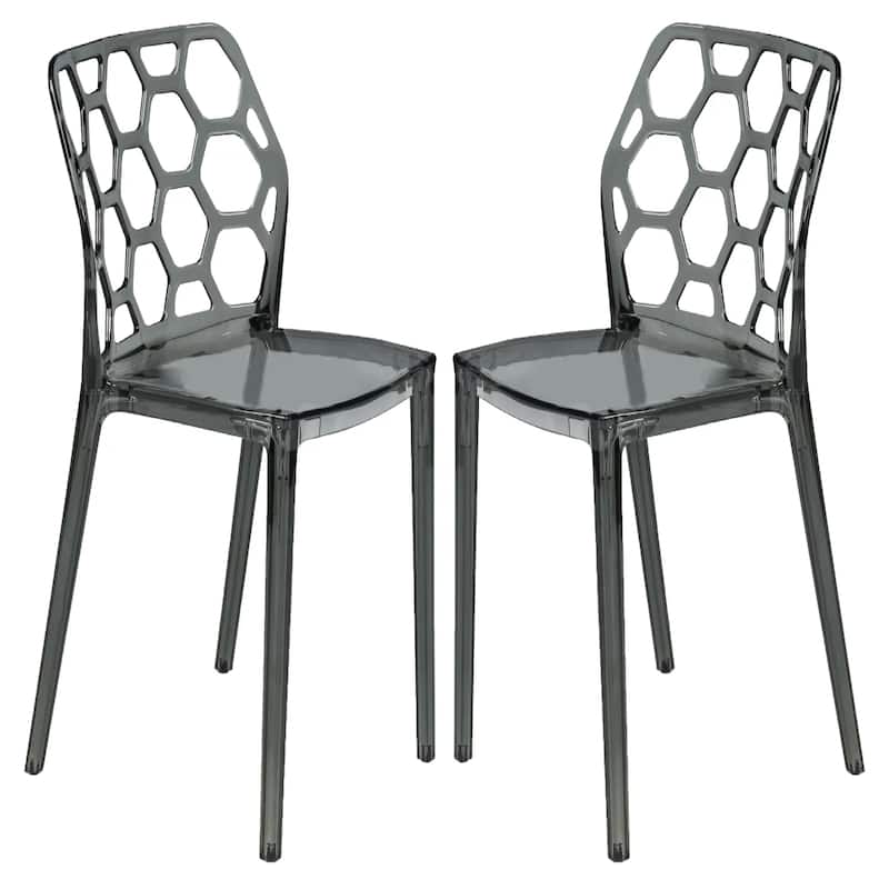 Dynamic Transparent Lucite Honeycomb Cut-Out Seamless Stackable Dining Accent Chair Set of 2 - Transparent Black