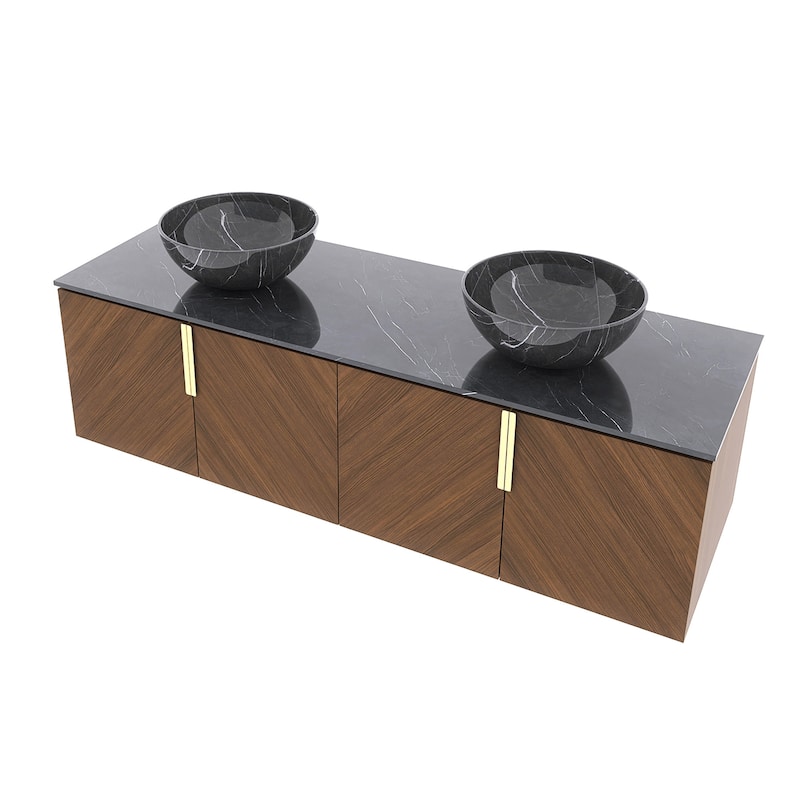 Wall-Mounted Bathroom Vanity with Stone White Ceramic Sink