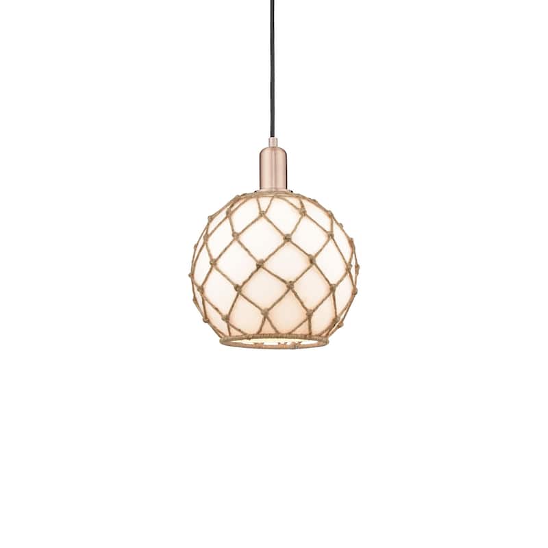 Innovations Lighting 716-1P-13-10 Farmhouse Rope Pendant Farmhouse - Antique Copper / White Glass with Brown Rope
