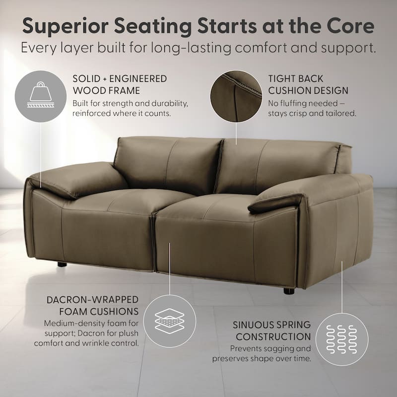 Tanner Top Grain Leather Loveseat, Sofa, or Living Room Set with Padded Arms