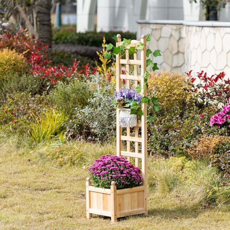 Countryside Style Outdoor Planter Box Garden Bed with Trellis Drainage Crevices, for Climbing Vine Plants Flowers - 8' x 10'