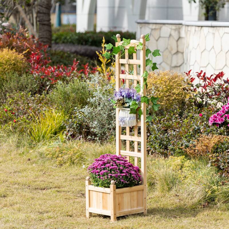Outsunny Wooden Raised Garden Bed with Trellis