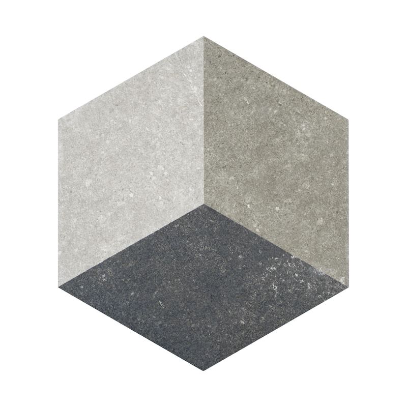Merola Tile Traffic Hex 3D Grey 8.63" x 9.86" Porcelain Floor and Wall Tile