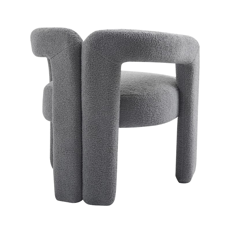 Grey Teddy Modern Design Dining Chair, Open-Back Accent Chairs, Barrel Chair Upholstered Armchair for Dining Room Living Room