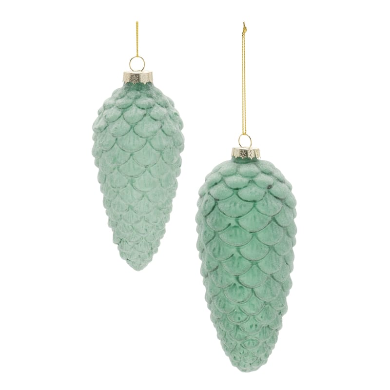 Frosted Glass Pinecone Christmas Ornaments - 6" - Green - 6ct