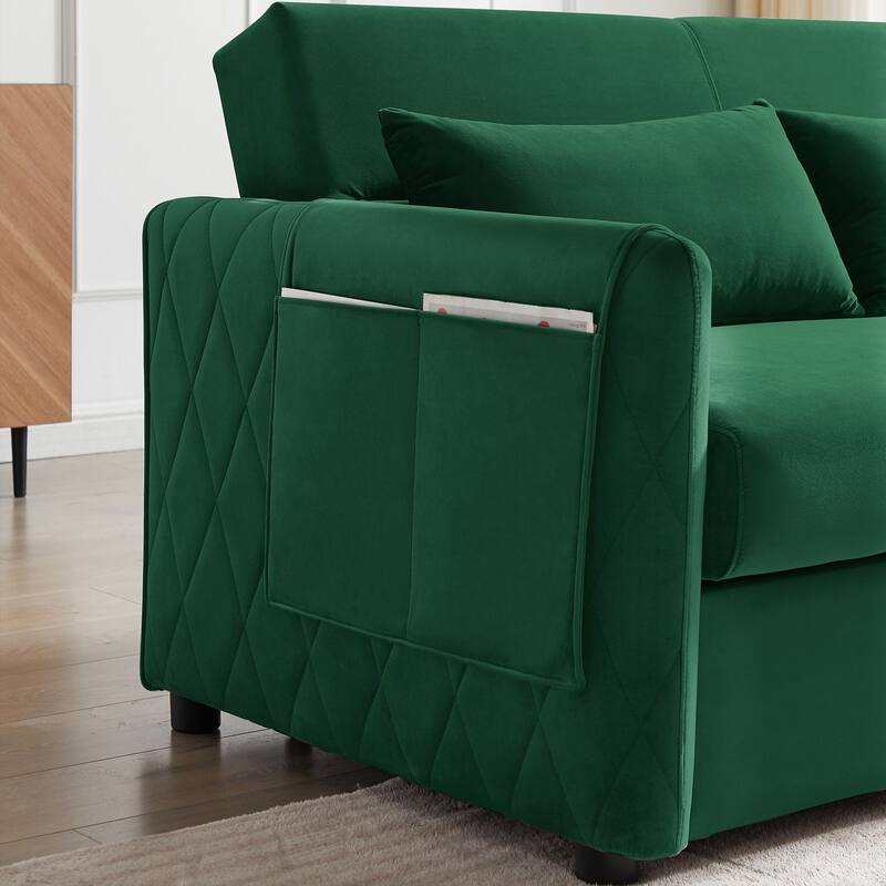 59.5" Modern Convertible Sofa Bed with 2 Detachable Arm Pockets, Velvet Loveseat Sofa with Pull Out Bed