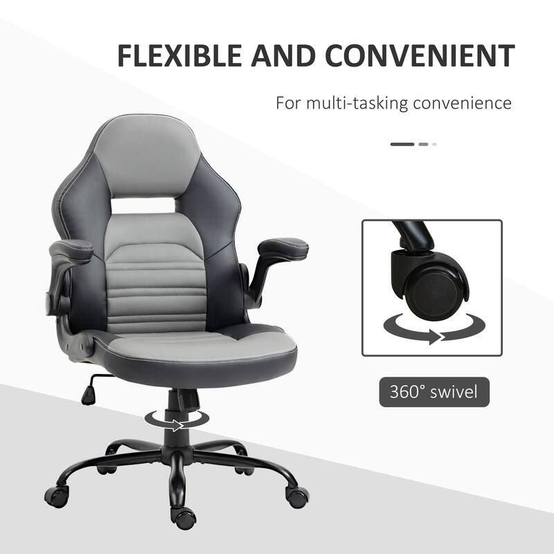 Black Adjustable Height Office Chair with Faux Leather Seat and Swivel Base Rocking Motion