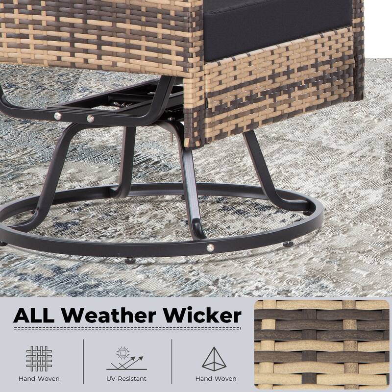 3-Piece Outdoor Patio Rattan Conversation Swivel Chairs Set with 2 Swivel Chair and Coffee Table