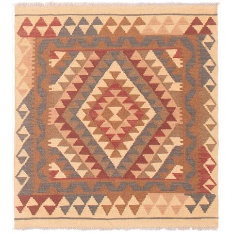 ECARPETGALLERY Flat-weave Kashkoli FW Brown, Red Wool Kilim - 3'0 x 3'5