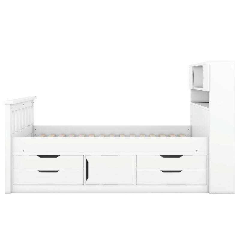 Captain Platform Bed Frame with Storage Bookcases, Shelves & Four Drawers