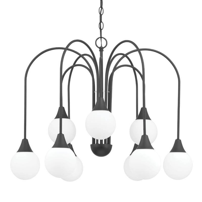Hunter Valadon Matte Black with Cased White Glass 9-Light Chandelier - Dining, Living, Entry, Kitchen - Contemporary