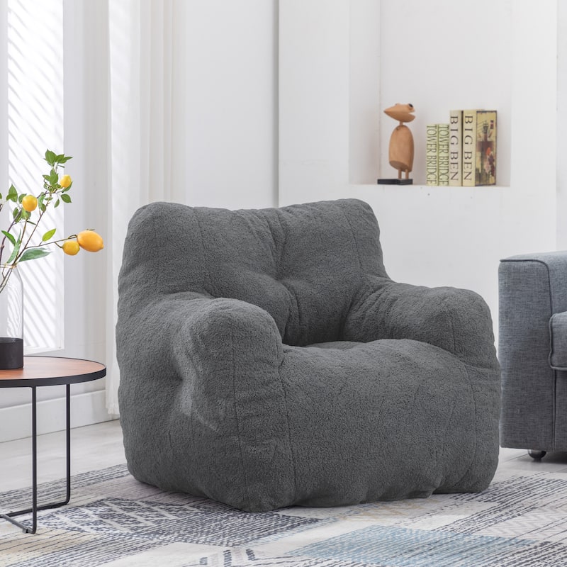 Mieres Faux Fur Fabric Bean Bag Chair, Floor Sofa For Living Room, Bedroom Lazy Sofa - Grey