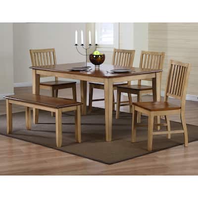 Rectangular Dining Set 6 Piece 60" Table with Bench - Seats 7 - Modern Farmhouse Style