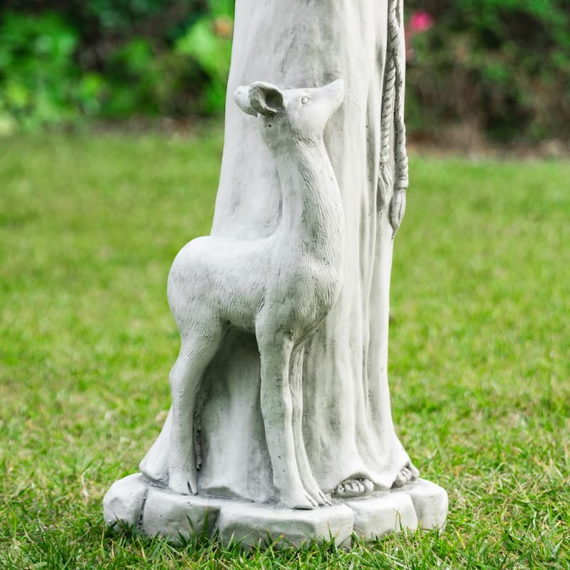 Glitzhome Vintage MgO Saint Francis Garden Statue Sculpture with Birdfeeder Feeding Animals