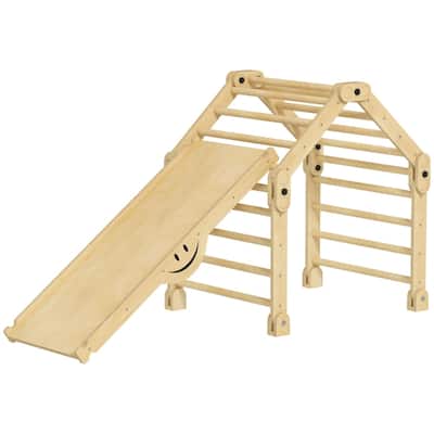 Multicolored 4-in-1 Kids Climber Slide Indoor Playset for Toddlers 18-48 Months Pinewood Adjustable Ramp Safe Play