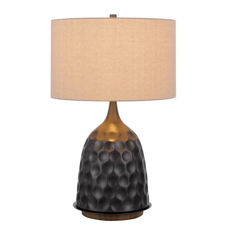 HomeRoots 29" Gray Metal Table Lamp With Brown Drum Shade - 18.00 in. x 29.00 in. x 18.00 in.