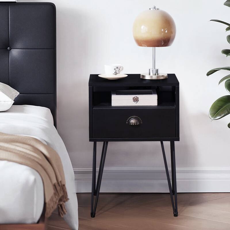Modern Mid Century 1-Drawer Hairpin Nightstand