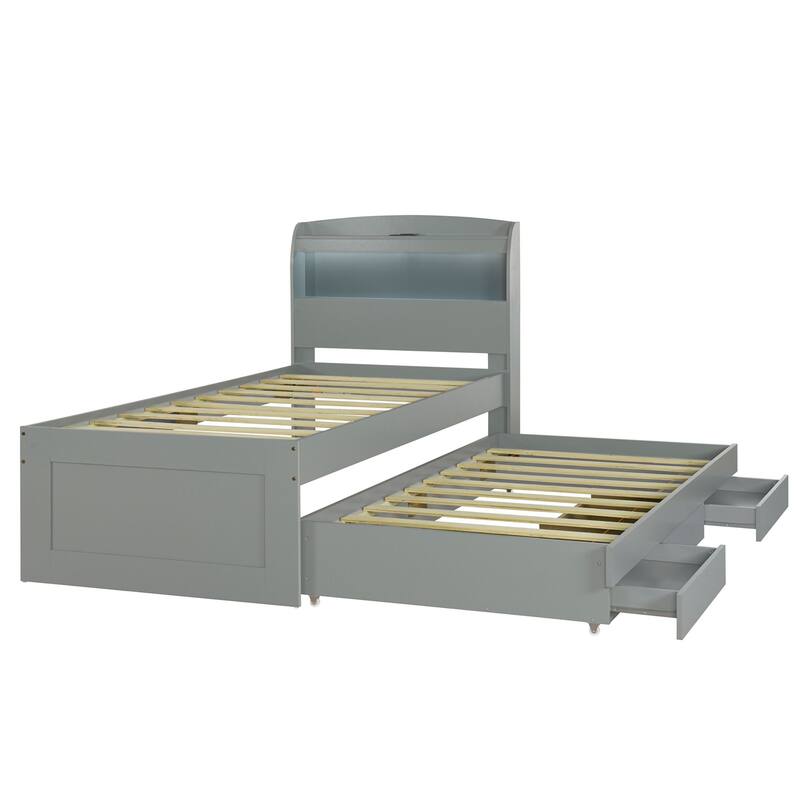 Multi-purpose platform bed with trundle and drawers