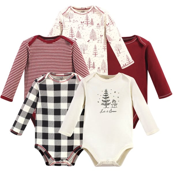 slide 1 of 1, Touched by Nature Organic Cotton Long-Sleeve Bodysuits 5pk, Winter Woodland 0-3 Months - Winter Woodland