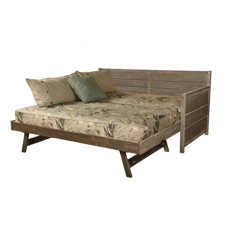 Somette Marisa Daybed with Pop Up Trundle in Weathered Gray with Mattresses