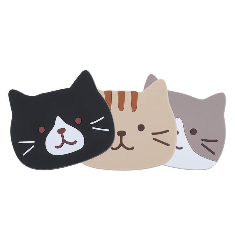 Silicone Funny Cat Coasters Coffee Cup Mats 3 pack - 3 pack