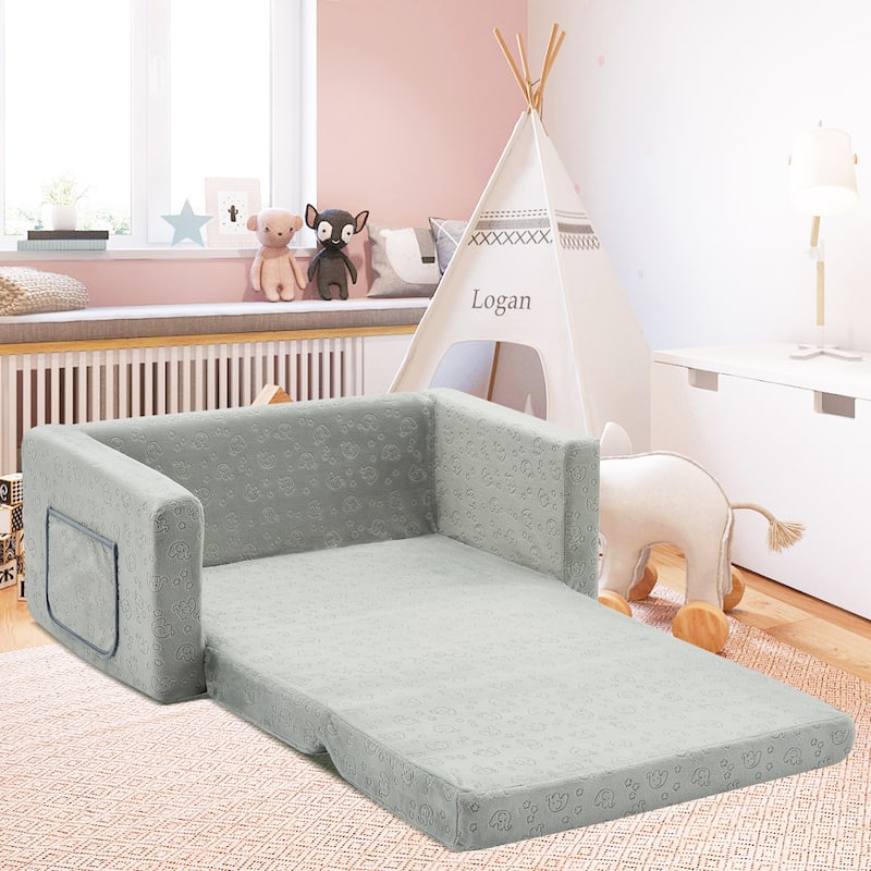 Kids Fold Out Couch 2-in-1 Children Convertible Sofa to Lounger