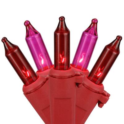 Mini Christmas Light Set - Red and Pink - 10' Red Wire - 50ct
