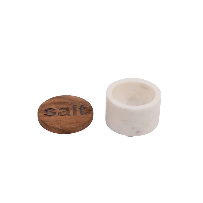 Black & White Marble Salt & Pepper Pots with Wood Lids (Set of 2 Styles)