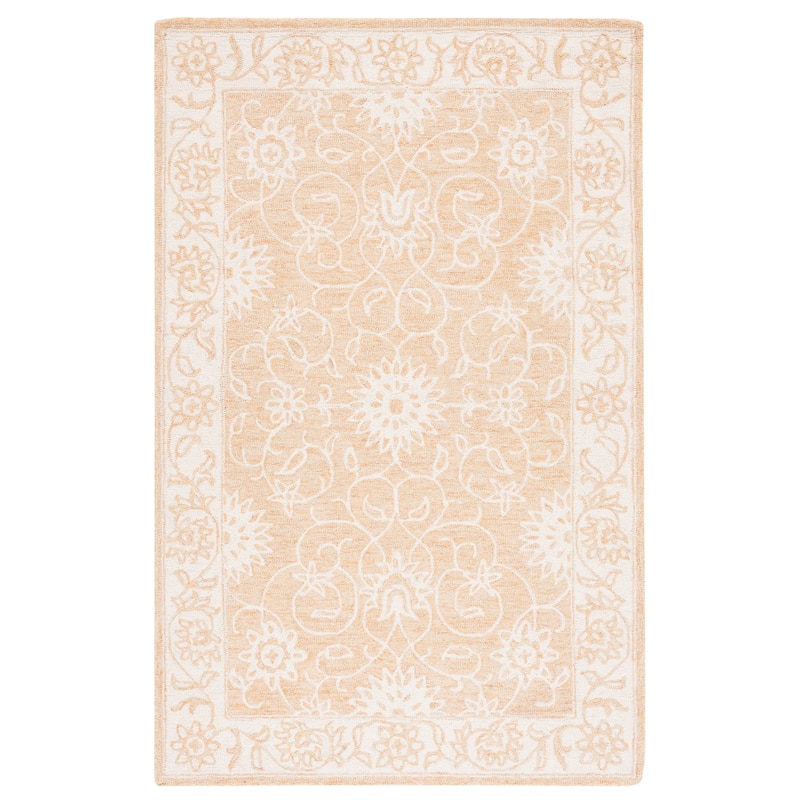 SAFAVIEH Handmade Jardin Trinchen Floral Wool Rug - 6' Square - Yellow/Ivory