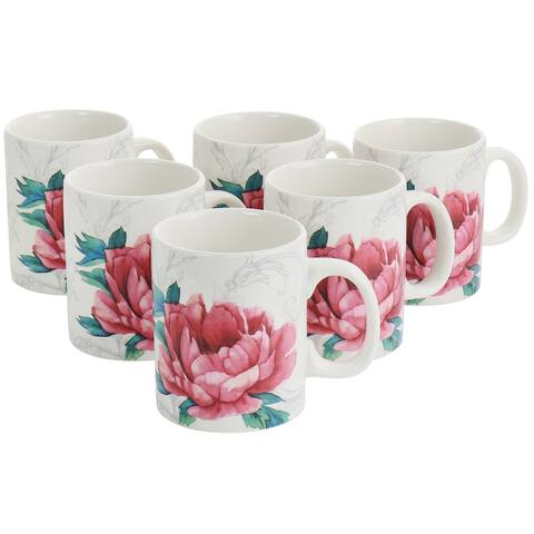 16oz Fine Ceramic Decorated Floral 6 Piece Mug Set