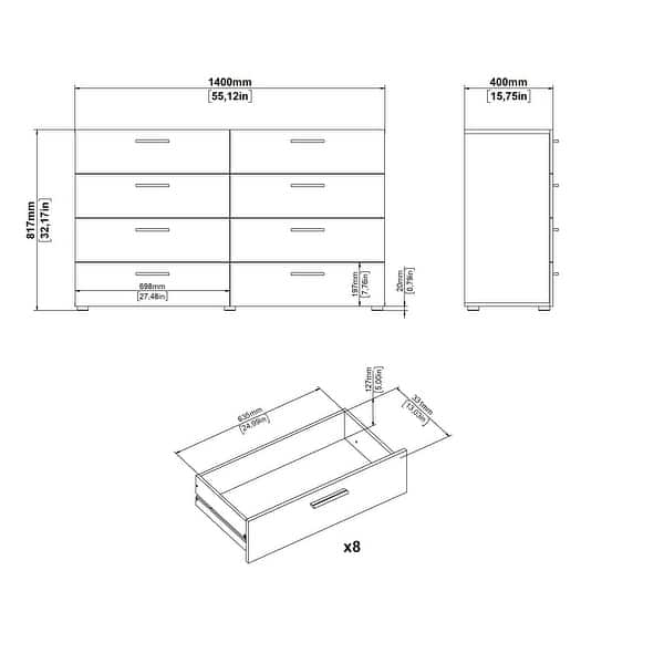 dimension image slide 5 of 12, Porch & Den Angus Space-saving 8-Drawer Double Dresser