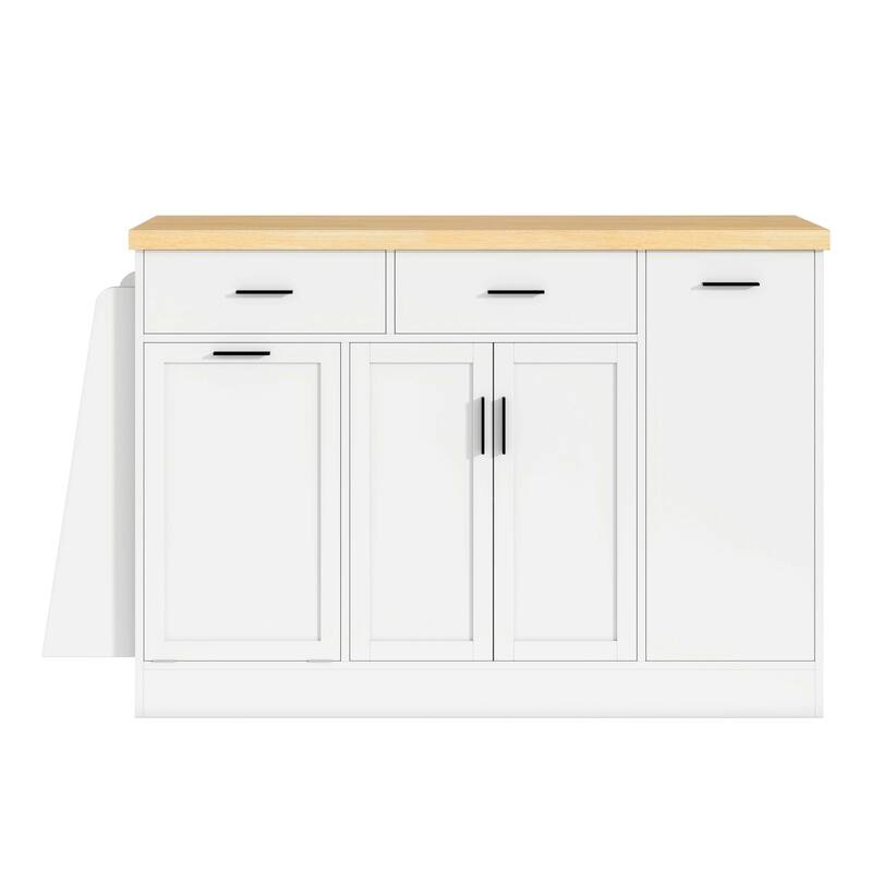 Kitchen Island, Multi-Functional Kitchen Sideboard - Storage Cabinet with Trash Can Holder, Sliding Door & 3-Tier Spice Rack