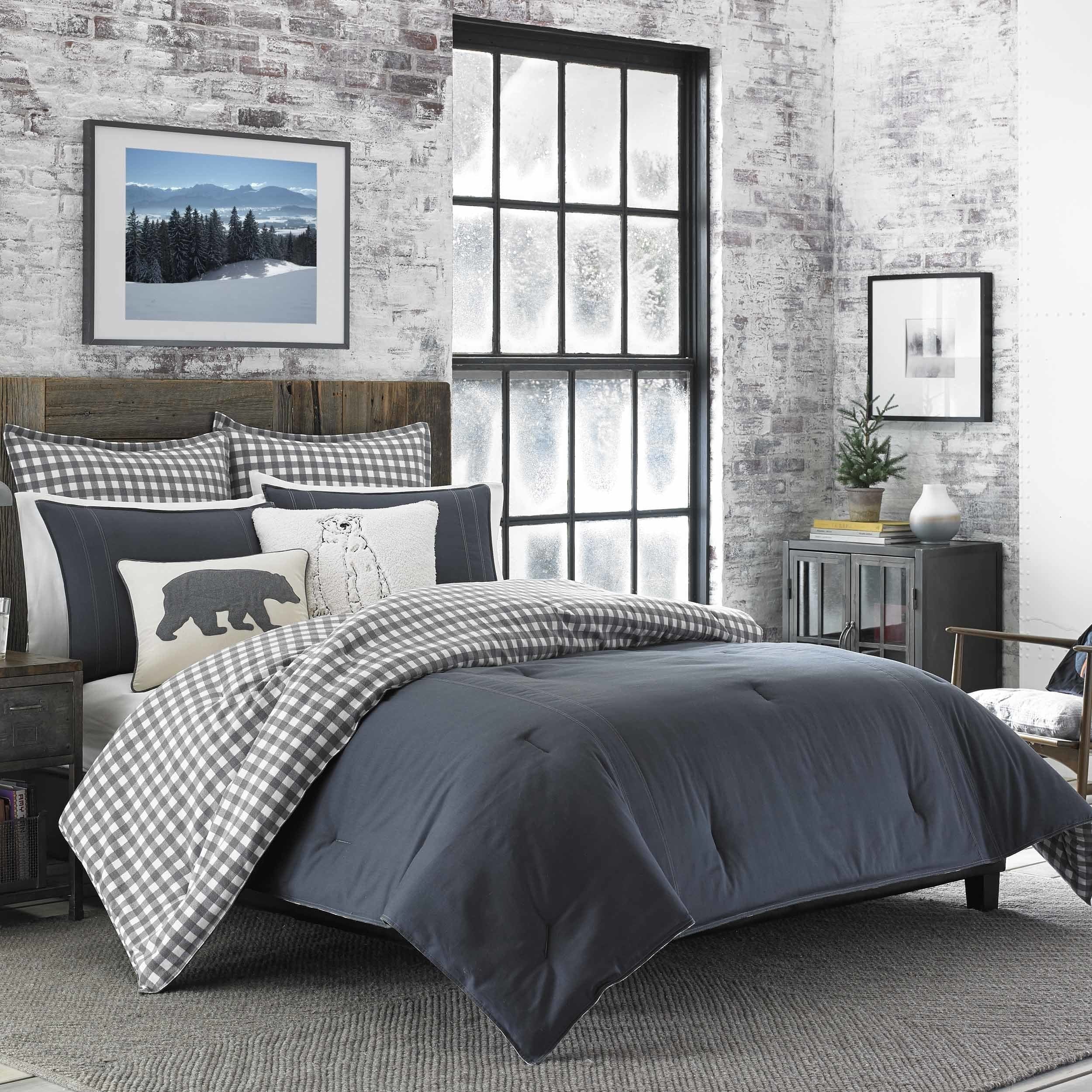 Eddie Bauer Kingston Cotton Cozy With Flannel Reverse Comforter (Grey, 3 Piece Set)