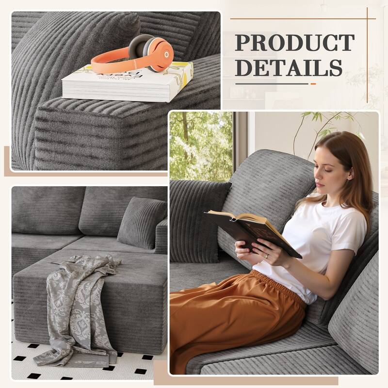 126" Modular Sectional Sofa, U Shaped Cloud Couches for Living Room, Upholstered Boneless Couch with Ottoman