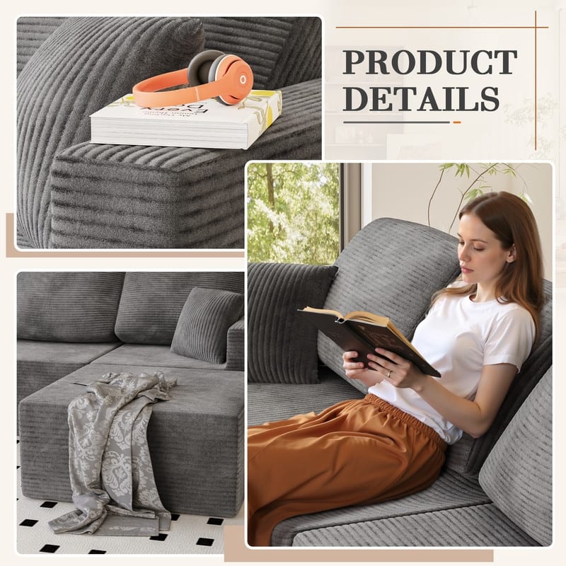 L Shaped Modular Sectional Couch, 126" Boneless Couches for Living Room, Modern Cloud Couch with Chaise Lounge