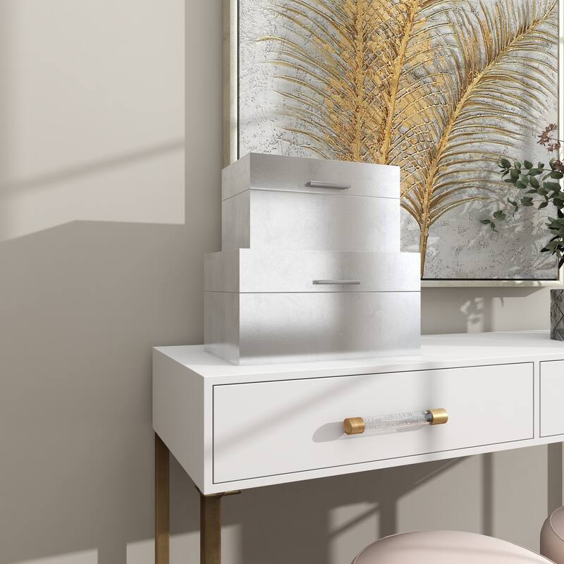 Wooden Decorative Box with Textured Foiled Exterior - Set of 2 Gold or Silver - CosmoLiving by Cosmopolitan