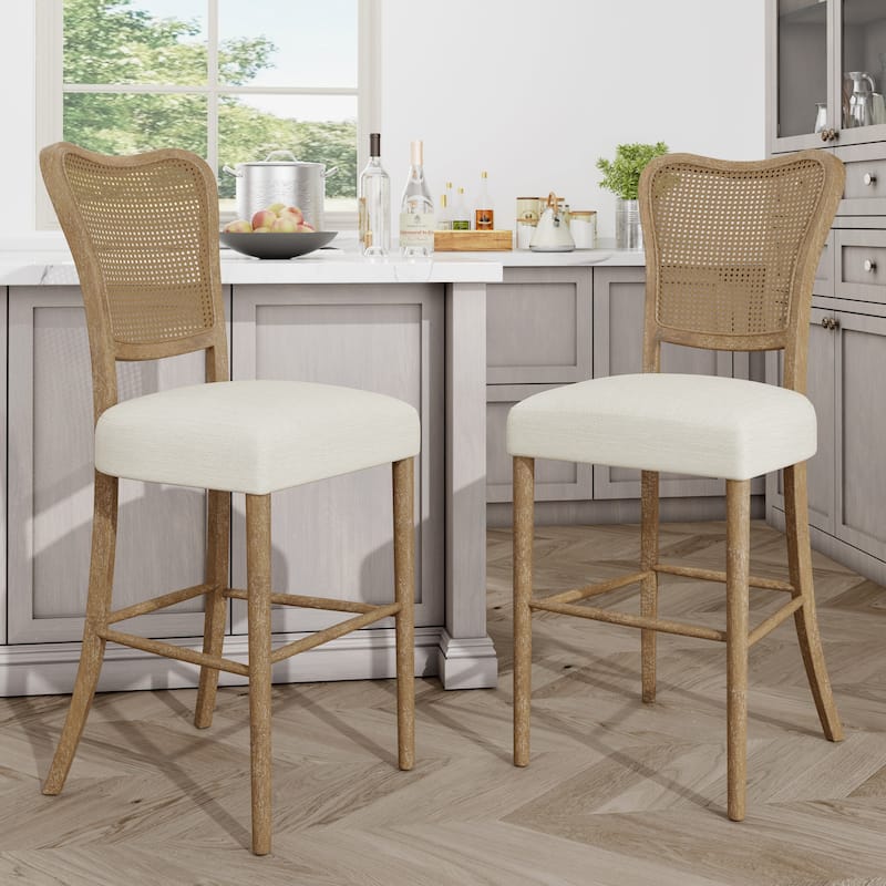 2PCS Rattan Bar Stools - Brown