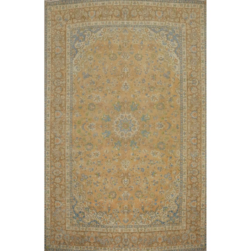 Hand Knotted Oriental 100% Wool Carpet Traditional Floral Oranges & Rust Mashad Area Rug - 12' 9'' X 9' 9''
