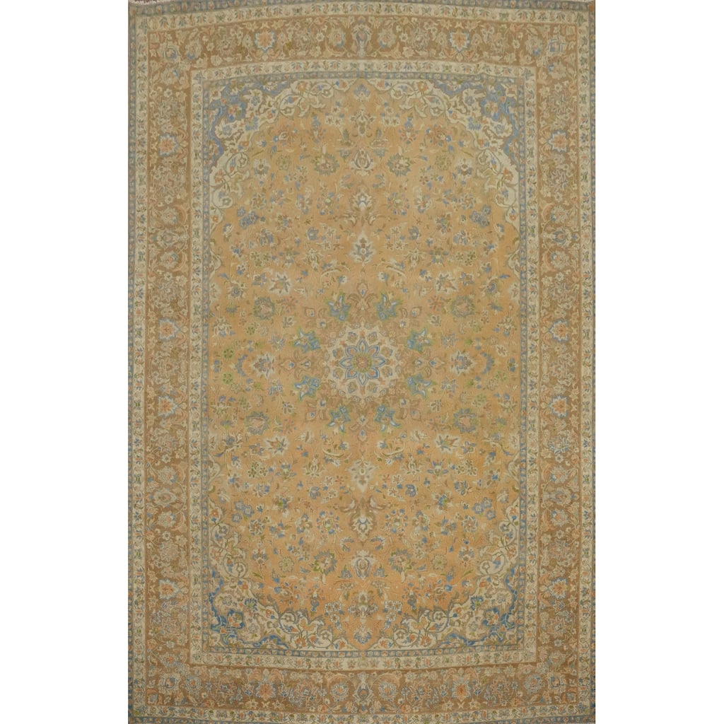 Hand Knotted Oriental 100% Wool Carpet Traditional Floral Oranges & Rust Mashad Area Rug - 12' 9'' X 9' 9''