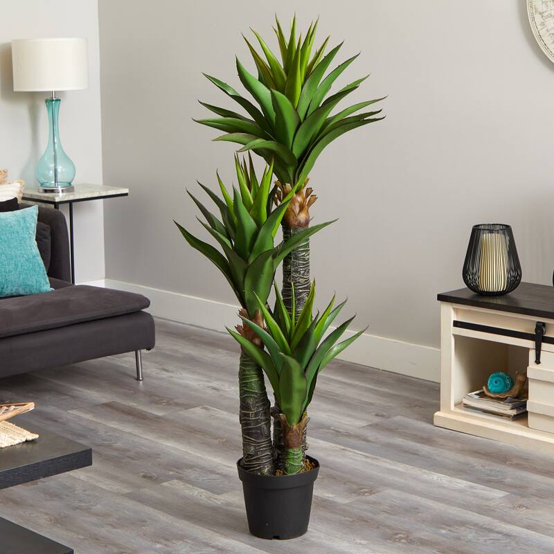 Decorative Artificial Tree with Planter - 5ft Spiky Green Leaves, Elegant Home Office Decor - 5ft.