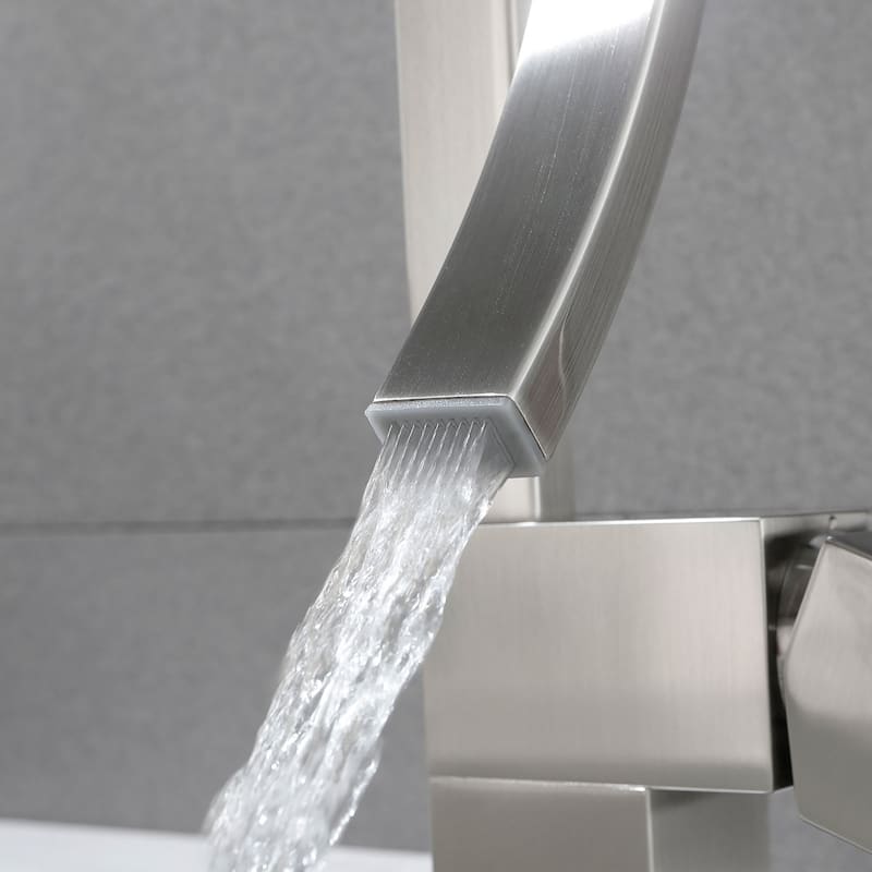 Single Handle High-Arc Brushed Nickel Copper Bathroom Faucet with Deck Plate