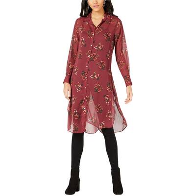 Project 28 Womens Flower Print Tunic Blouse,, Red, Large