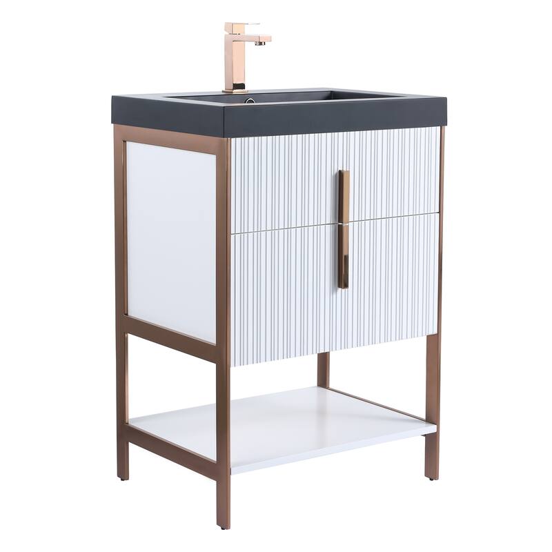 Fine Fixtures Serenity Modern Bathroom Vanity with Black Gel Acrylic Top
