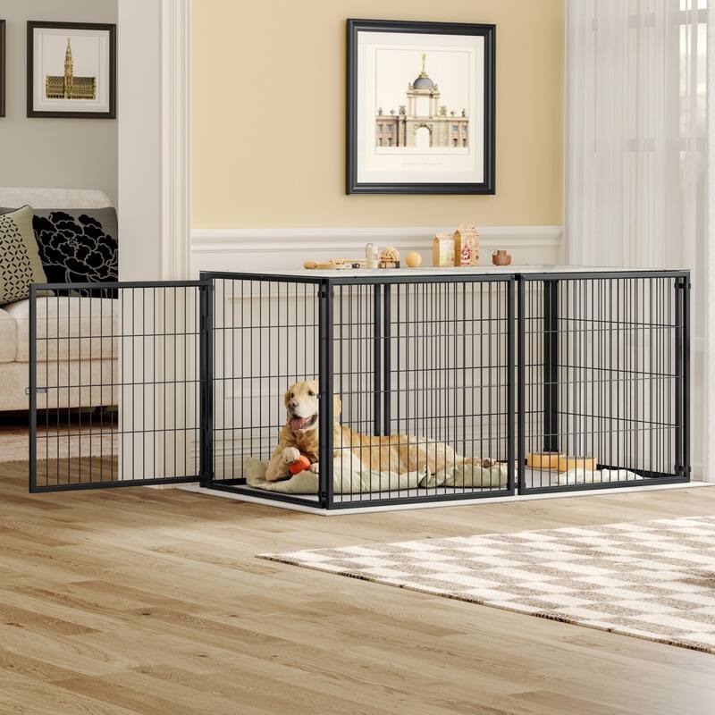 63" Large Indoor Dog Kennel with Top, Black Playpen for Medium Dogs